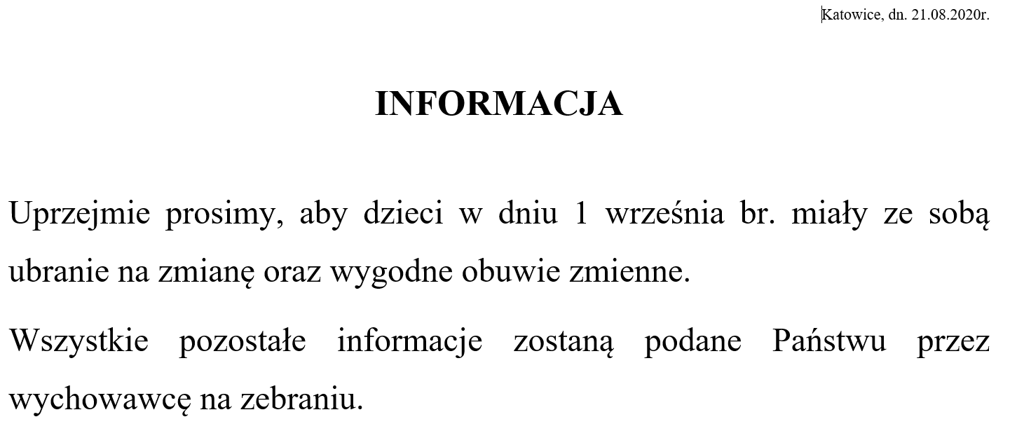 informacja 1 wrzesnia