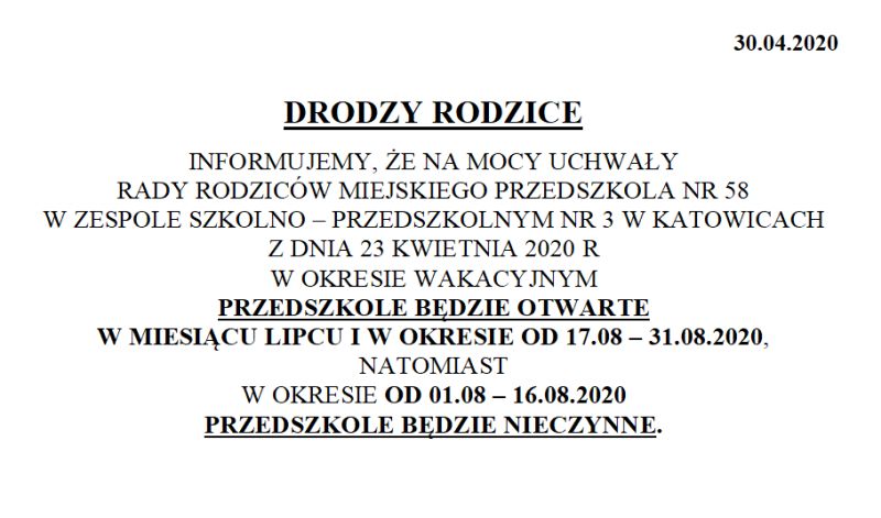 ogloszenie przerwa wakacyjna